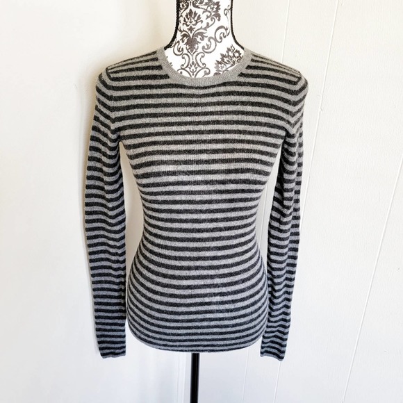 Vince Black and Gray Striped Crew Neck Sweater - Picture 1 of 8